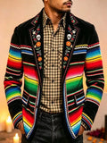 Men's Hippie Vibrant Rainbow Stripes White Skull Floral Sprigs Print Blazer