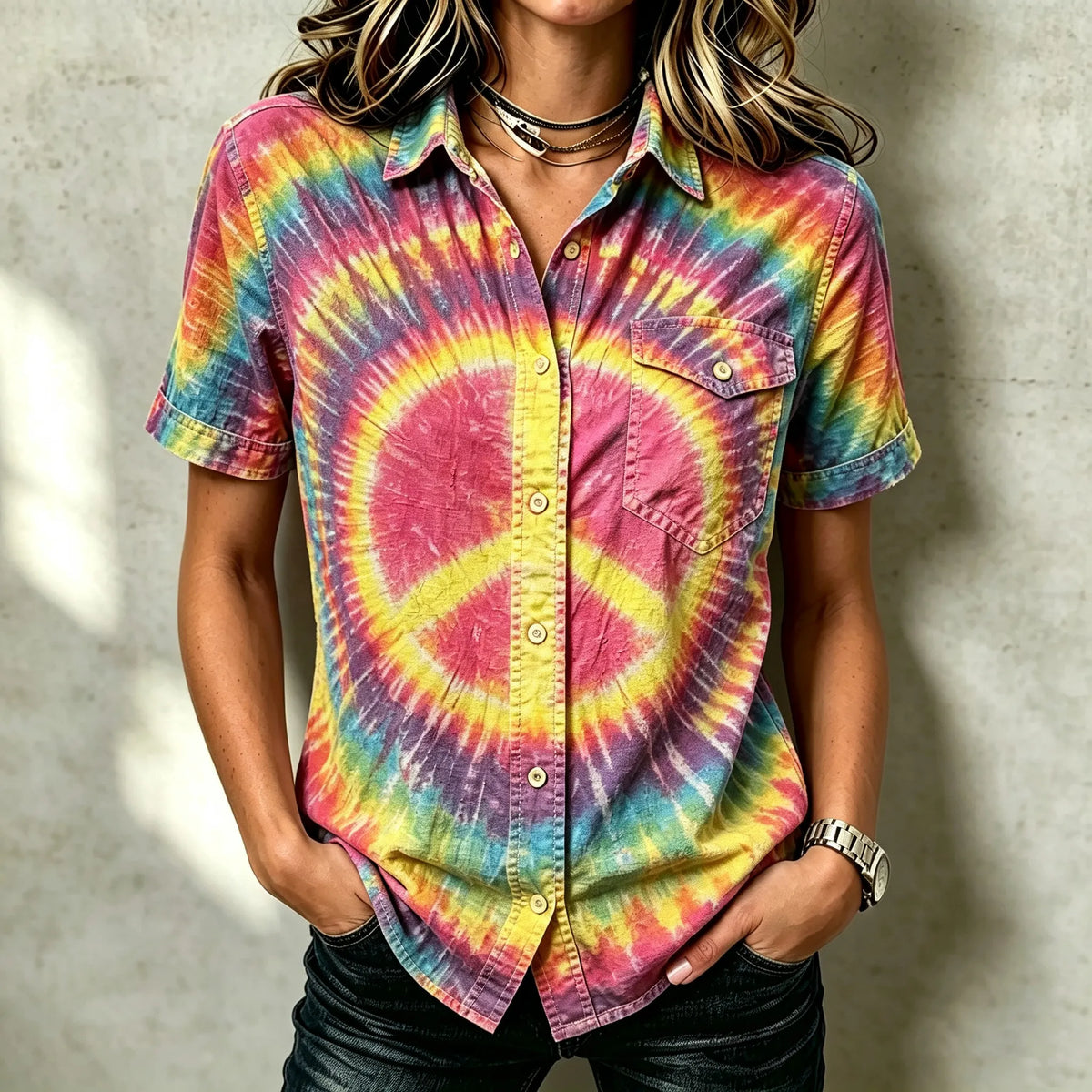 Women's Retro Hippie Style Printed Short-sleeve Shirt