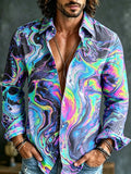 Men's Fluid Art Abstract Marble Print Long Sleeve Shirt