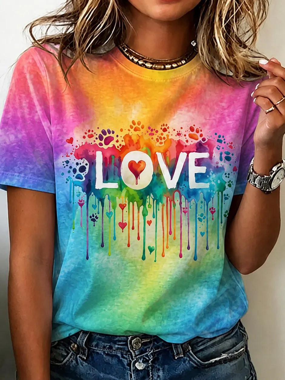 Women's Retro Bohemian Hippie Style Cute Animal Paw Print T-shirt