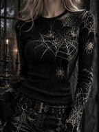 Women's Retro Halloween Spiders Print Cozy Sweater