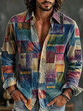 Men's Colorful Patchwork Squares Print Long Sleeve Shirt