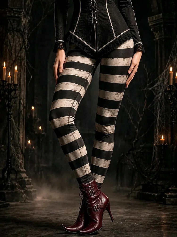 Women's Halloween Gothic Stripes Print Leggings