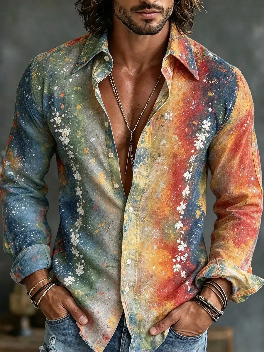 Men's Hippie Style Multicolored Tie-dye Print Long Sleeve Shirt