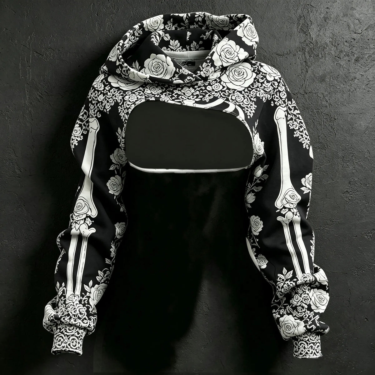 Women's Retro Bone-style Rose Floral Print Hoodie Two-piece Set