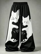 Women's Casual Retro Black Cat Print Trousers