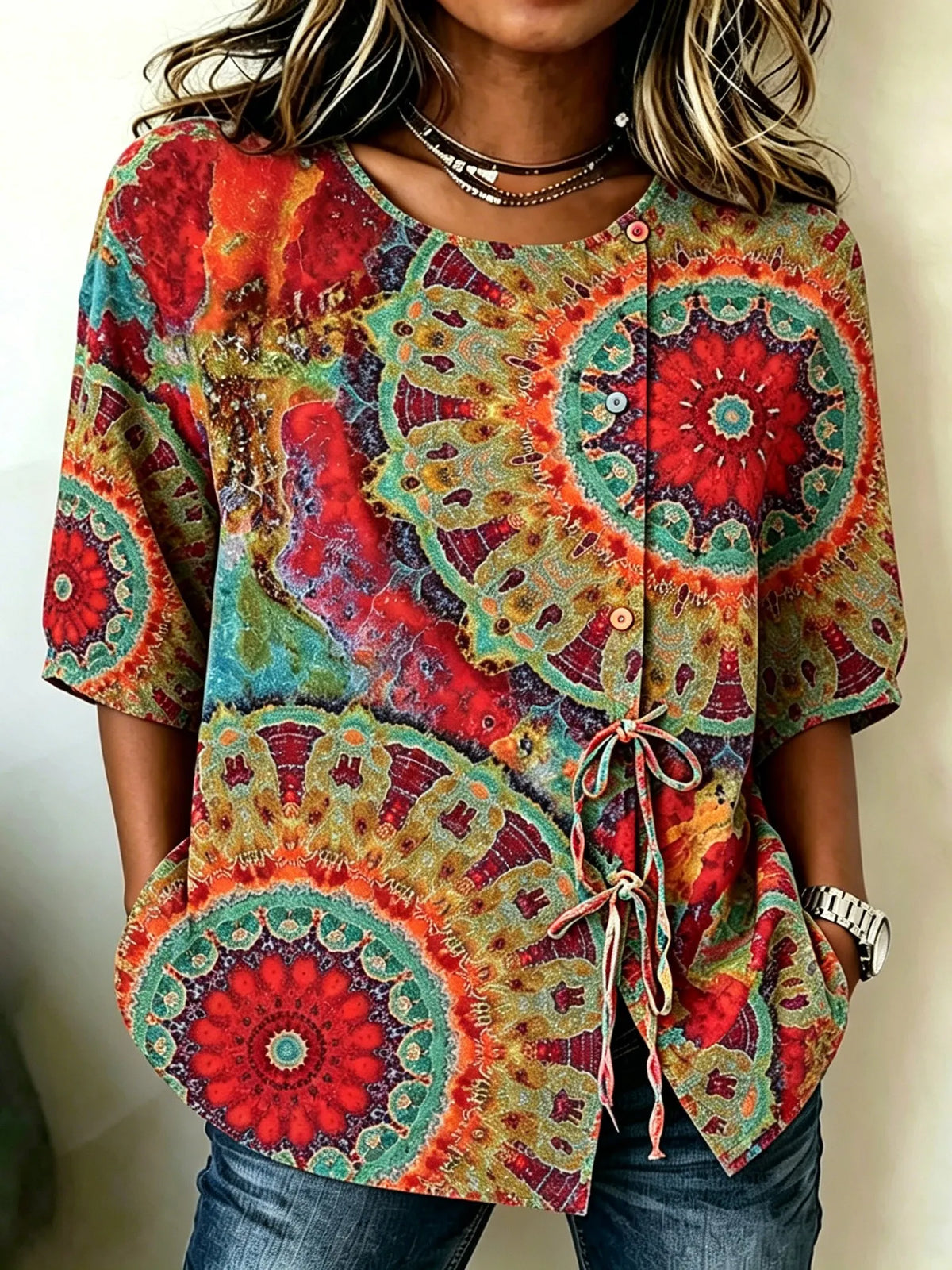 Women's Retro Hippie Style Printed Top