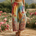 Women's Hippie Mushroom Embroidered Gradient Patchwork Linen Casual Pants