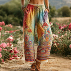 Women's Hippie Mushroom Embroidered Gradient Patchwork Linen Casual Pants