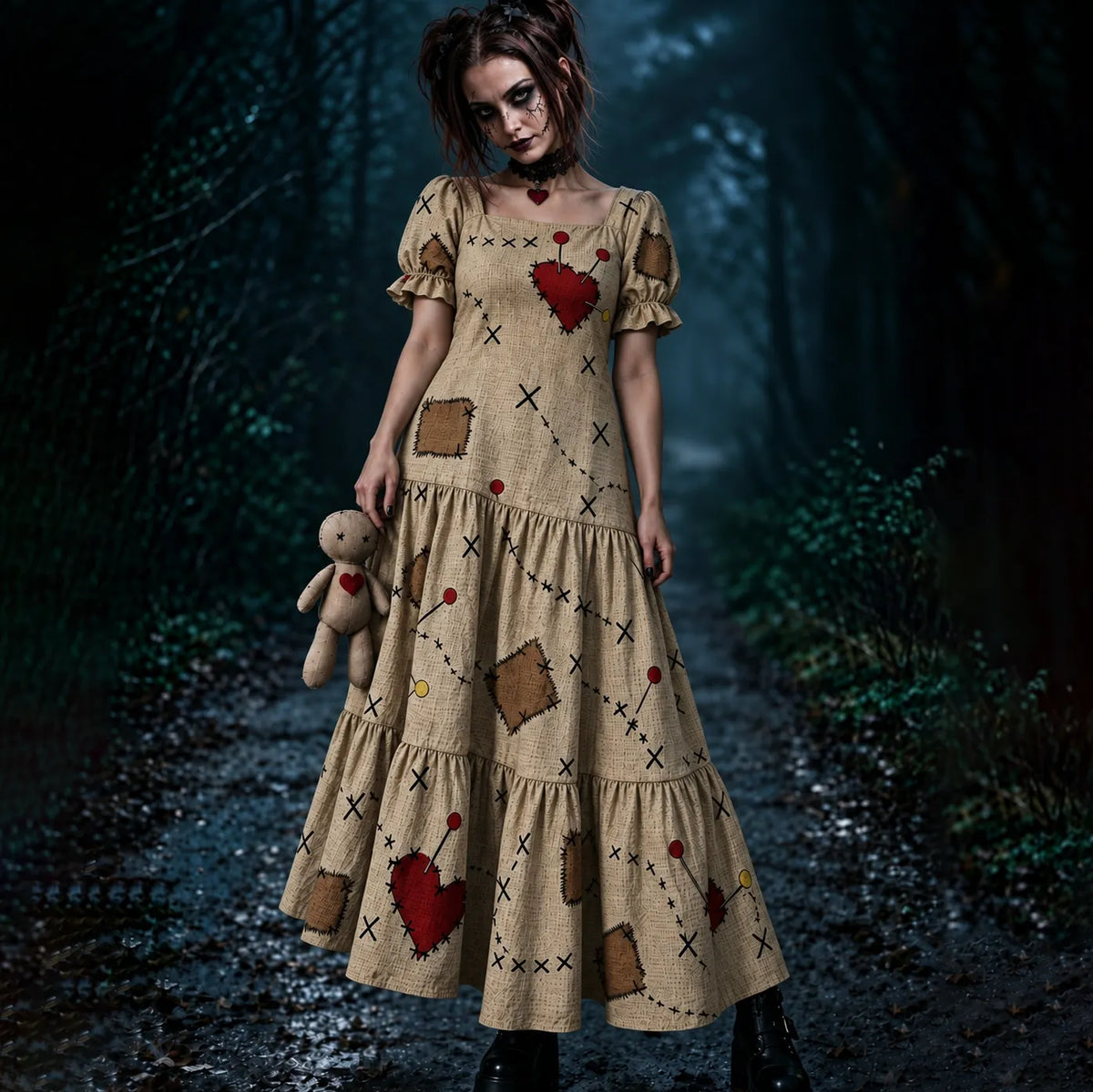 Women's Halloween Voodoo Doll Cosplay Maxi Dress