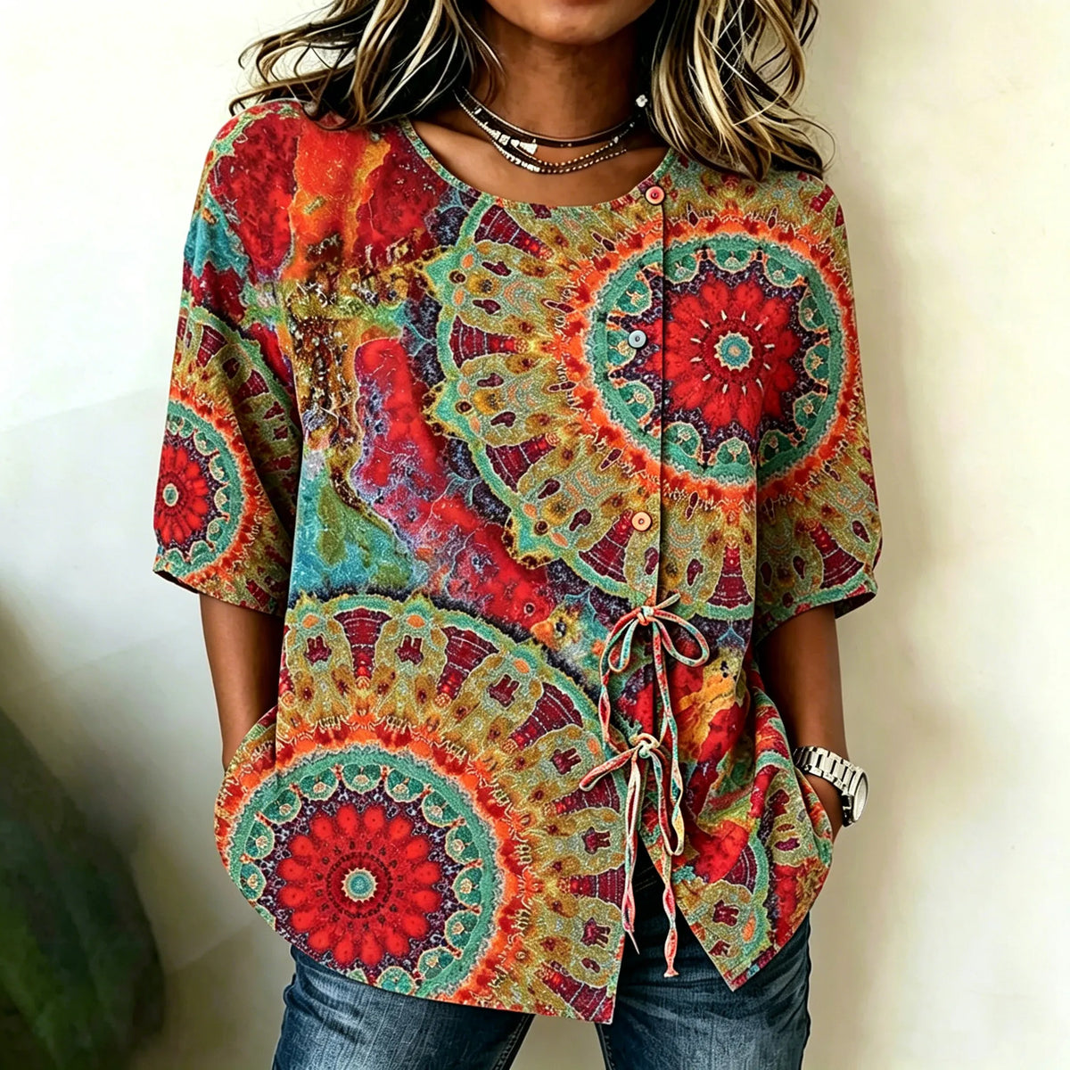Women's Retro Hippie Style Printed Top