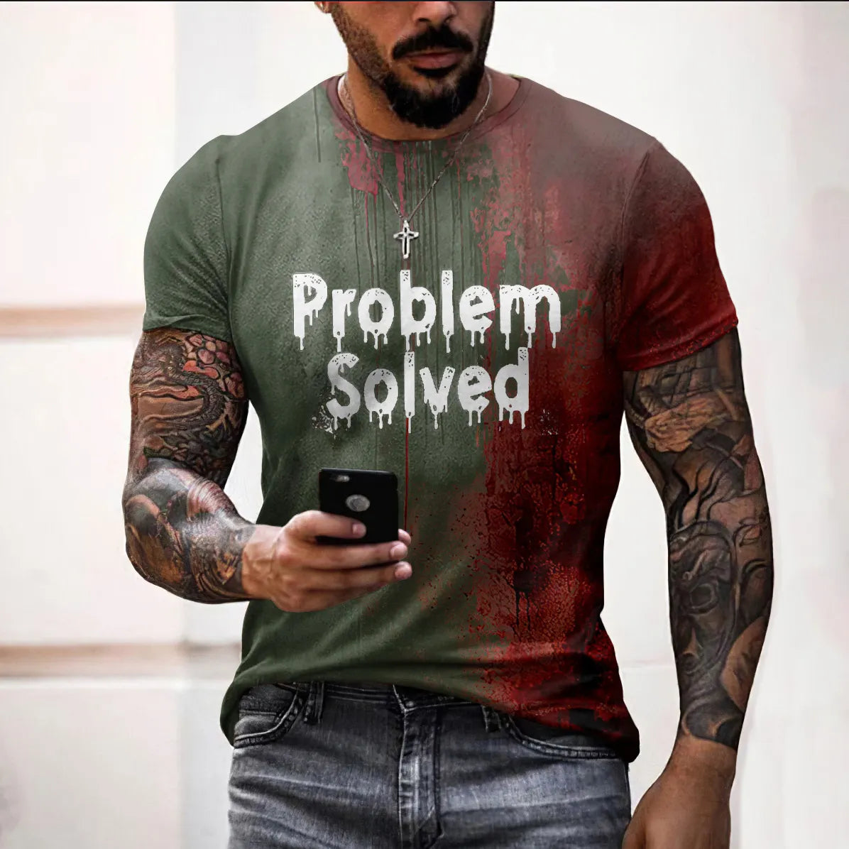 Men's Bloody Problem Solved Halloween Print T-shirt