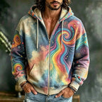 Men's Galaxy Rainbow Swirl Spiral Dot Motif Print Zipper Hoodies