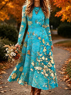 Women's Vintage Floral Print Long Sleeve Maxi Dress