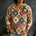 Men's Ethnic Style Tribal Geometric Print Henry Collar Long Sleeve T-Shirt