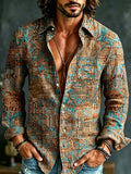 Men's Tribal Geometric Blocks Print Long Sleeve Shirt