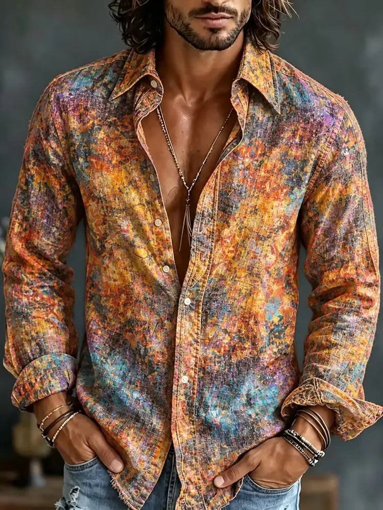 Men's Hippie Irregular Mottled Pattern Long Sleeve Shirt