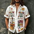 Men's Peace Symbol Guitar Print Short Sleeve Buttons Shirt