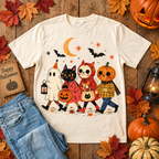 Unisex Halloween Cute Ghost, Cat And Pumpkin Parade Print Short Sleeve T-shirt