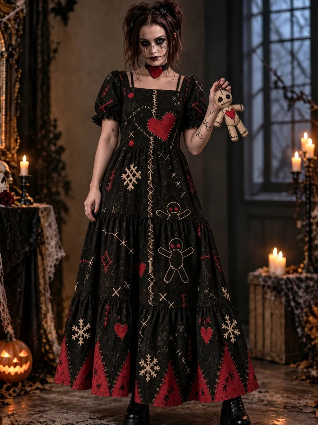 Women's Halloween Voodoo Doll Printing Cosplay Maxi Dress