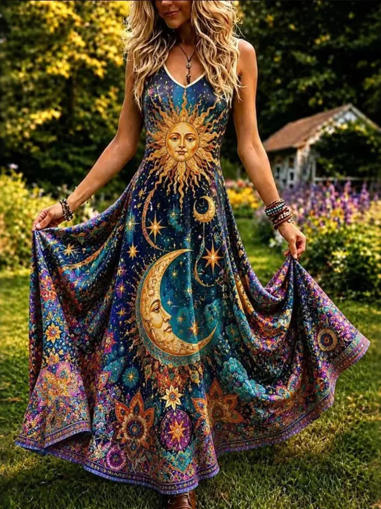 Women's Retro Hippie Style Linen Vest Dress