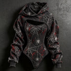 Women's Halloween Spiderweb Print Hoodie Two Piece Set