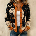 Women's Halloween Black Cat And Pumpkin Pattern Knit Cardigan