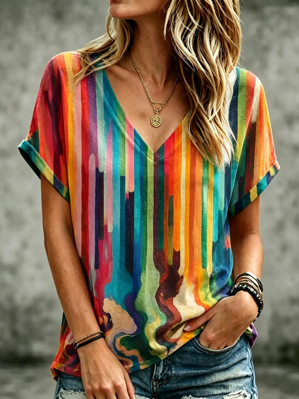 Women's Retro Bohemian Hippie Style Printed Linen T-shirt