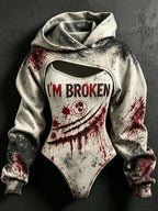 Women's Retro Halloween "i'm Broken" Bloodstain Print Sweatshirt Two-piece Set