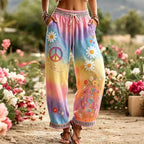 Women's Hippie Vintage Hippie Floral Art Linen Casual Pants
