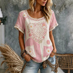 Women's Floral Peace Art Printing Casual Short Sleeve T-shirt
