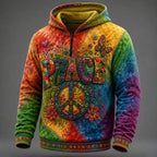 Men's Peace Butterfly Rainbow Bloom Gradient Print Zipper Hoodies
