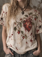 Women's Gothic Strawberry Heart Graphic Casual T-shirt