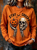 Women's Halloween Pumpkin And Skull Print Sweatshirt