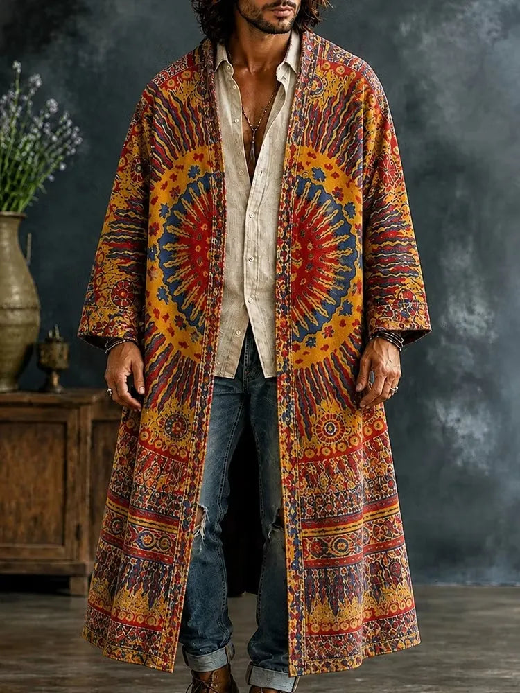 Men's Boho Radiant Mandala Floral Geometric Print Kimono Cardigan