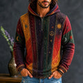Men's Sun Moon Peace Vertical Stripes Print Zipper Hoodies