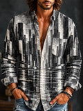 Men's Mosaic Rectangular Block Shapes Print Long Sleeve Pocket Shirt