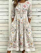 Women's Vintage Floral Pattern Art Embroidered Linen Blend Dress