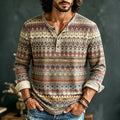 Men's Vintage Aztec Geometric Print Henry Collar Long Sleeve T-Shirt