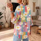 Women's Vintage Daisy Art Print Long Sleeve Shirt
