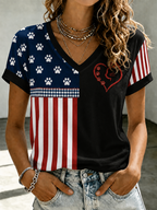 Women'S Retro Flag Cat Art Printed Casual Short Sleeve T-Shirt
