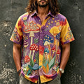 Men's Psychedelic Mushroom Tie Dye Print Short Sleeve Buttons Shirt
