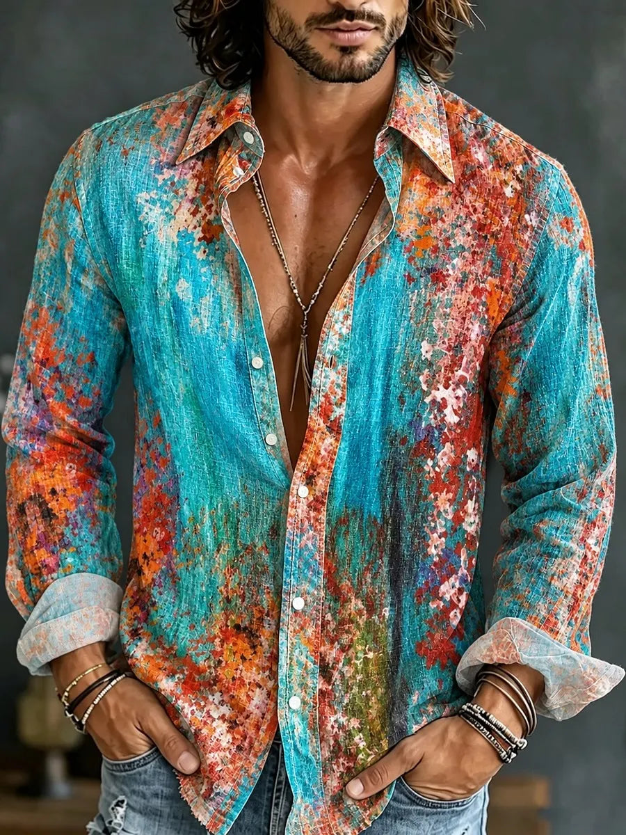 Men's Floral Abstract Art Print Long Sleeve Shirt