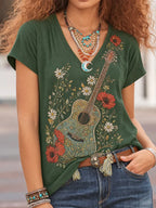 Women's Vintage Guitar Print Graphic Top