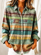Women's Retro Abstract Striped Print Casual Long-sleeve Shirt