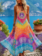 Women's Hippie Peace Sign Tie Dye Sleeveless Dress