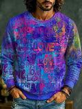 Men's Graffiti‐Style Overlapping Love Lettering Print Crew Neck Sweatshirt