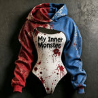 Women's Halloween Bloody Monster Girl  Slogan Print Hoodie Two-piece Set