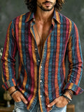 Men's Vertical Stripes In Earthy Rich Hues Print Long Sleeve Shirt