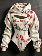 Women's Retro Casual Halloween Skull Letter Print Hoodie Two-piece Set